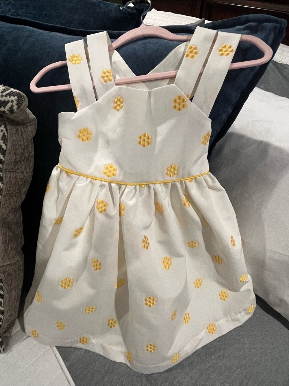 Blueberi Boulevard White Dress with Yellow Floral Embroidery